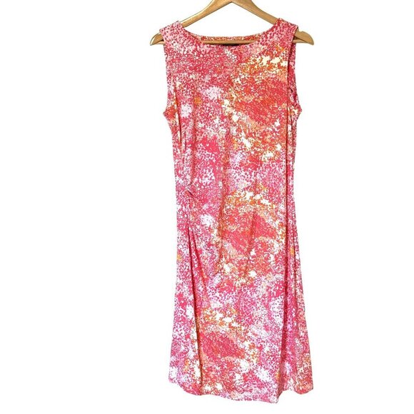 J. McLaughlin Dresses & Skirts - J. McLaughlin Catalina Cloth Rouched Tank Top Midi Dress Orange Pink Floral L